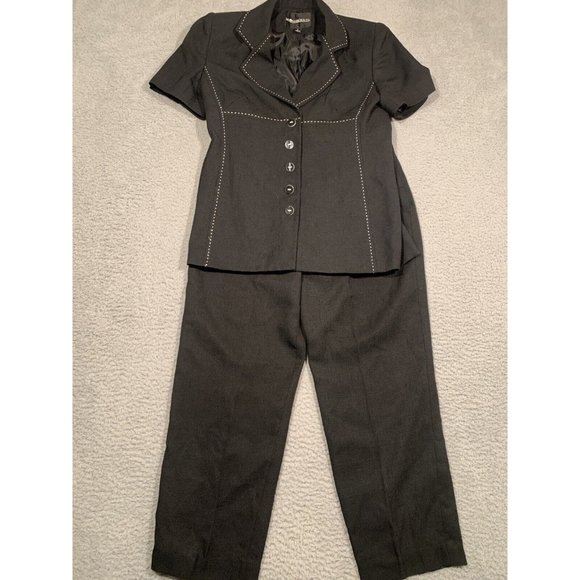 Vintage Sag Harbor Pants Suit Black Short Sleeves Lined Elastic Size 8 Polyester - Picture 1 of 16